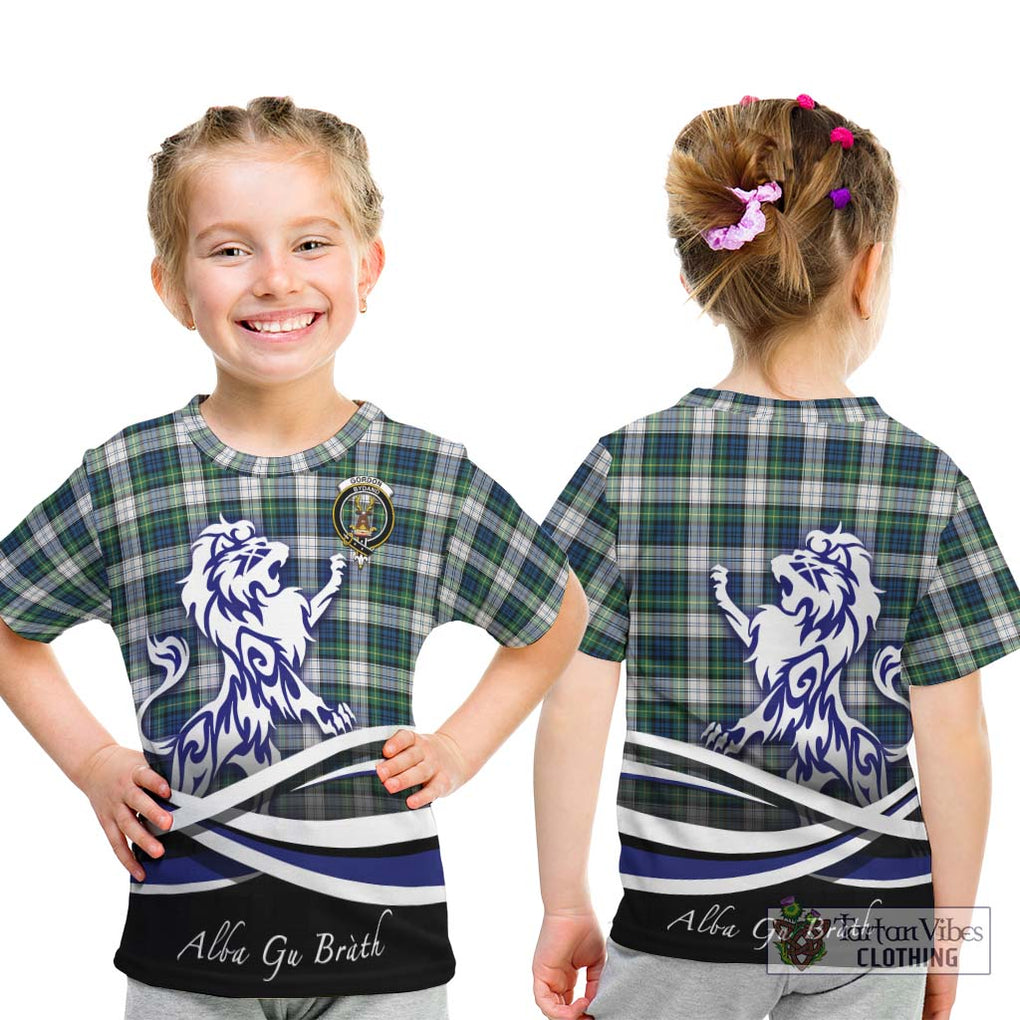 Gordon Dress Ancient Tartan Kid T-Shirt with Alba Gu Brath Regal Lion Emblem - Tartanvibesclothing Shop