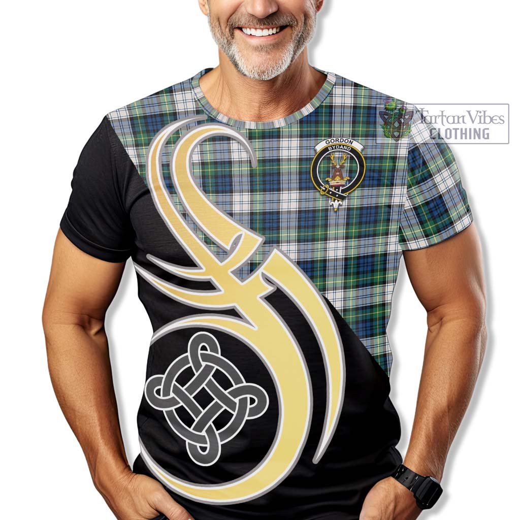 Tartan Vibes Clothing Gordon Dress Ancient Tartan T-Shirt with Family Crest and Celtic Symbol Style