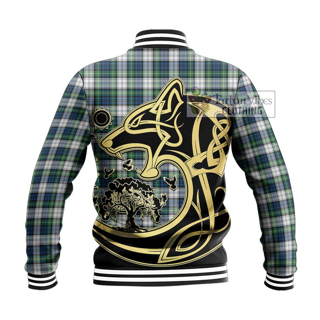 Gordon Dress Ancient Tartan Baseball Jacket with Family Crest Celtic Wolf Style - Tartan Vibes Clothing