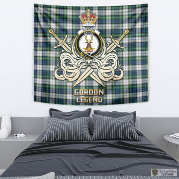 Gordon Dress Ancient Tartan Tapestry with Clan Crest and the Golden Sword of Courageous Legacy