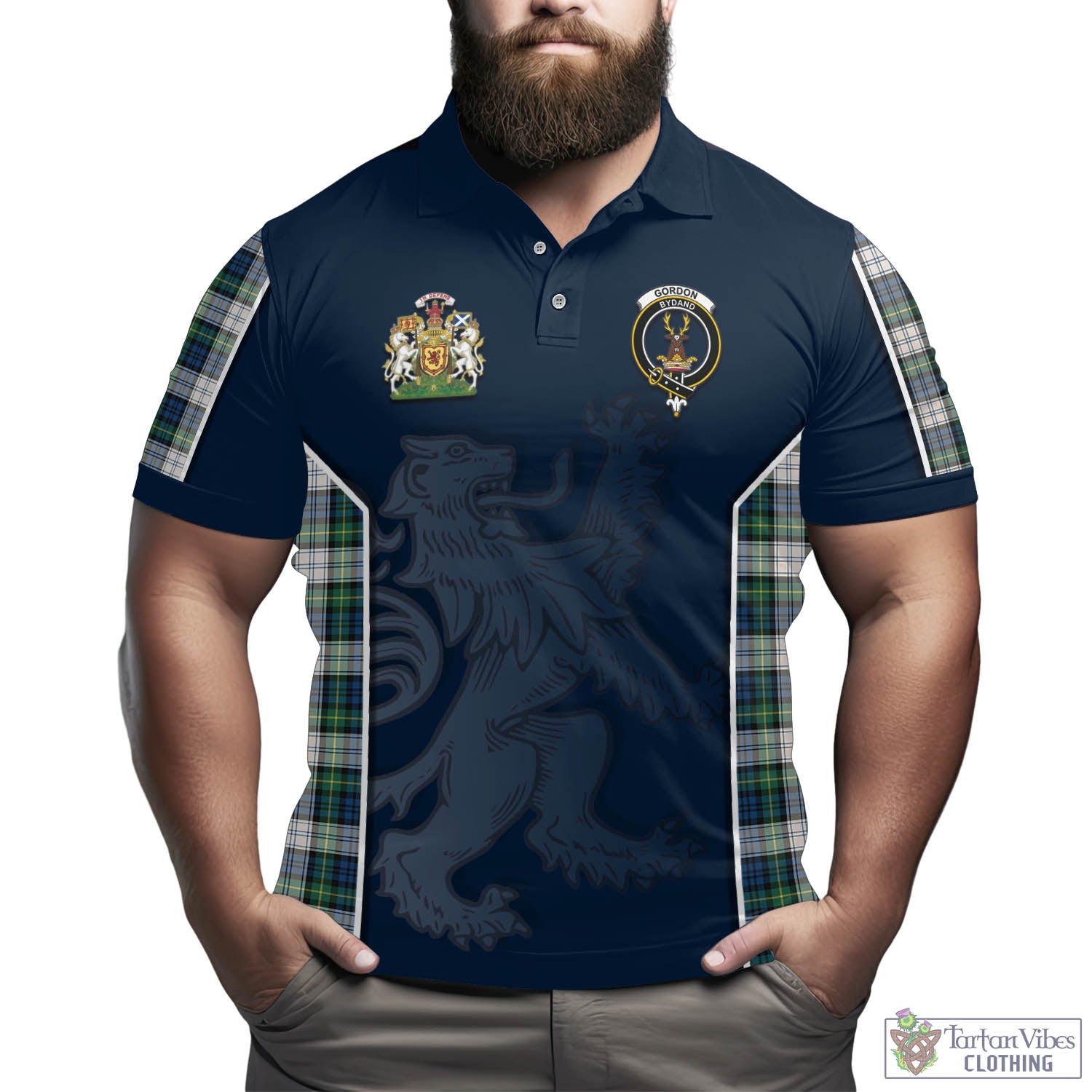 Tartan Vibes Clothing Gordon Dress Ancient Tartan Men's Polo Shirt with Family Crest and Lion Rampant Vibes Sport Style