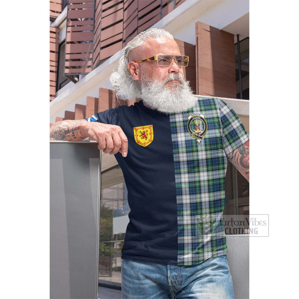 Tartan Vibes Clothing Gordon Dress Ancient Tartan Cotton T-shirt with Scottish Lion Royal Arm Half Style