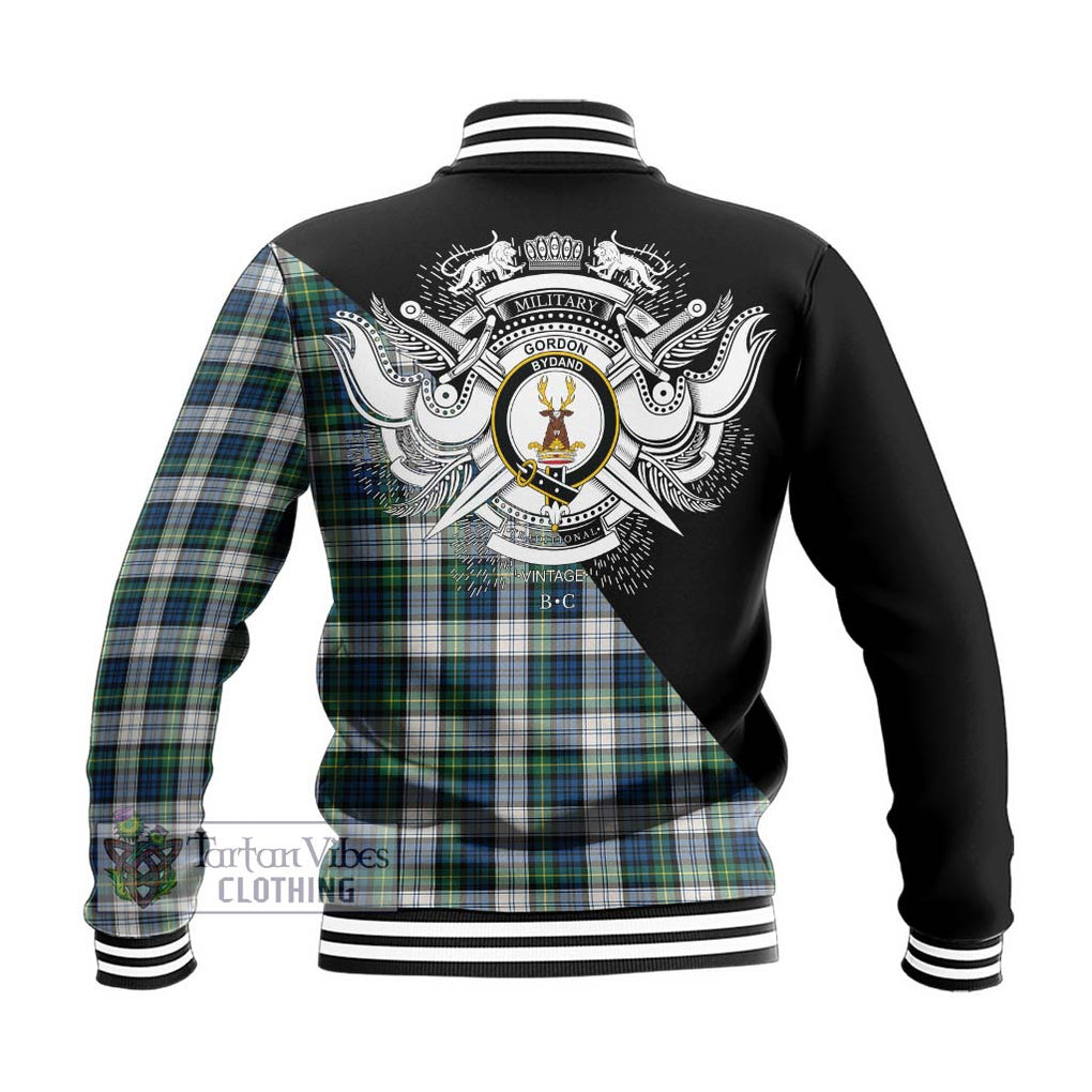 Gordon Dress Ancient Tartan Baseball Jacket with Family Crest and Military Logo Style - Tartanvibesclothing Shop