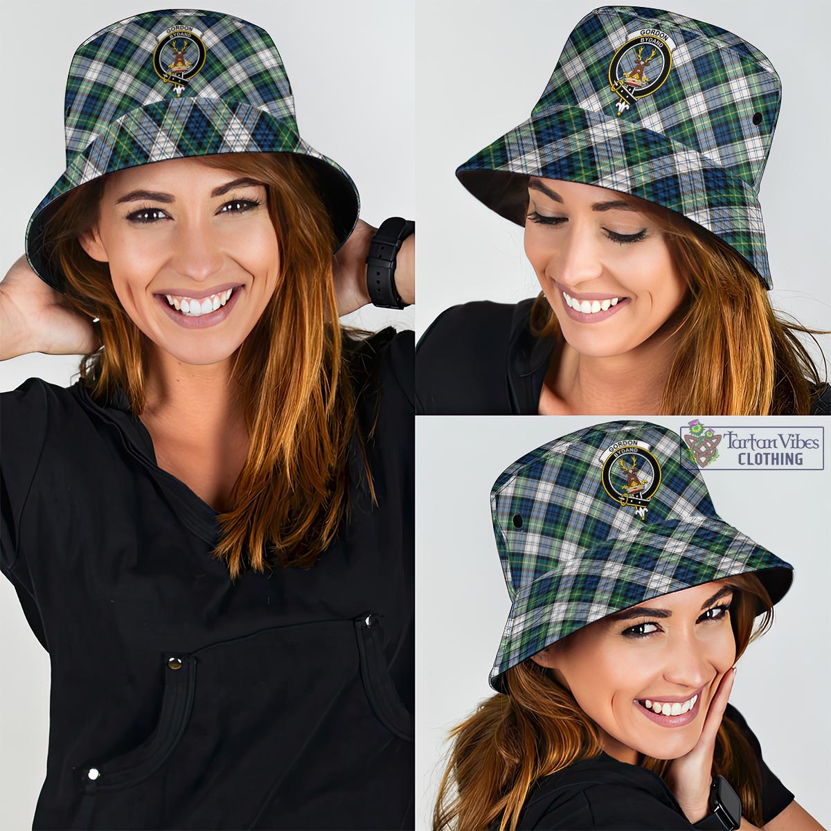 Tartan Vibes Clothing Gordon Dress Ancient Tartan Bucket Hat with Family Crest