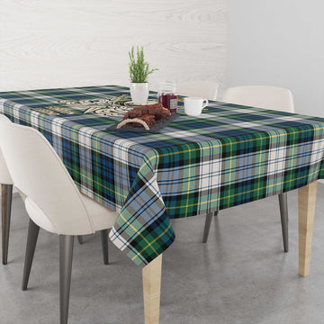 Gordon Dress Ancient Tartan Tablecloth with Clan Crest and the Golden Sword of Courageous Legacy