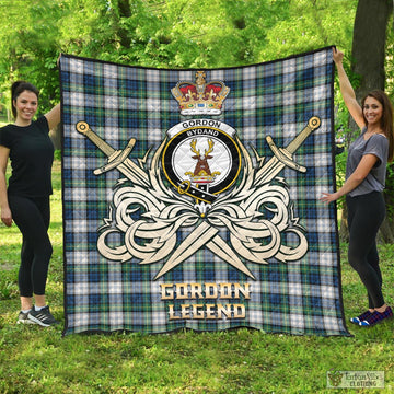 Gordon Dress Ancient Tartan Quilt with Clan Crest and the Golden Sword of Courageous Legacy