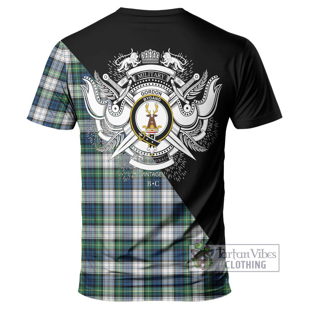 Gordon Dress Ancient Tartan T-Shirt with Family Crest and Military Logo Style - Tartanvibesclothing Shop