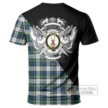 Gordon Dress Ancient Tartan T-Shirt with Family Crest and Military Logo Style