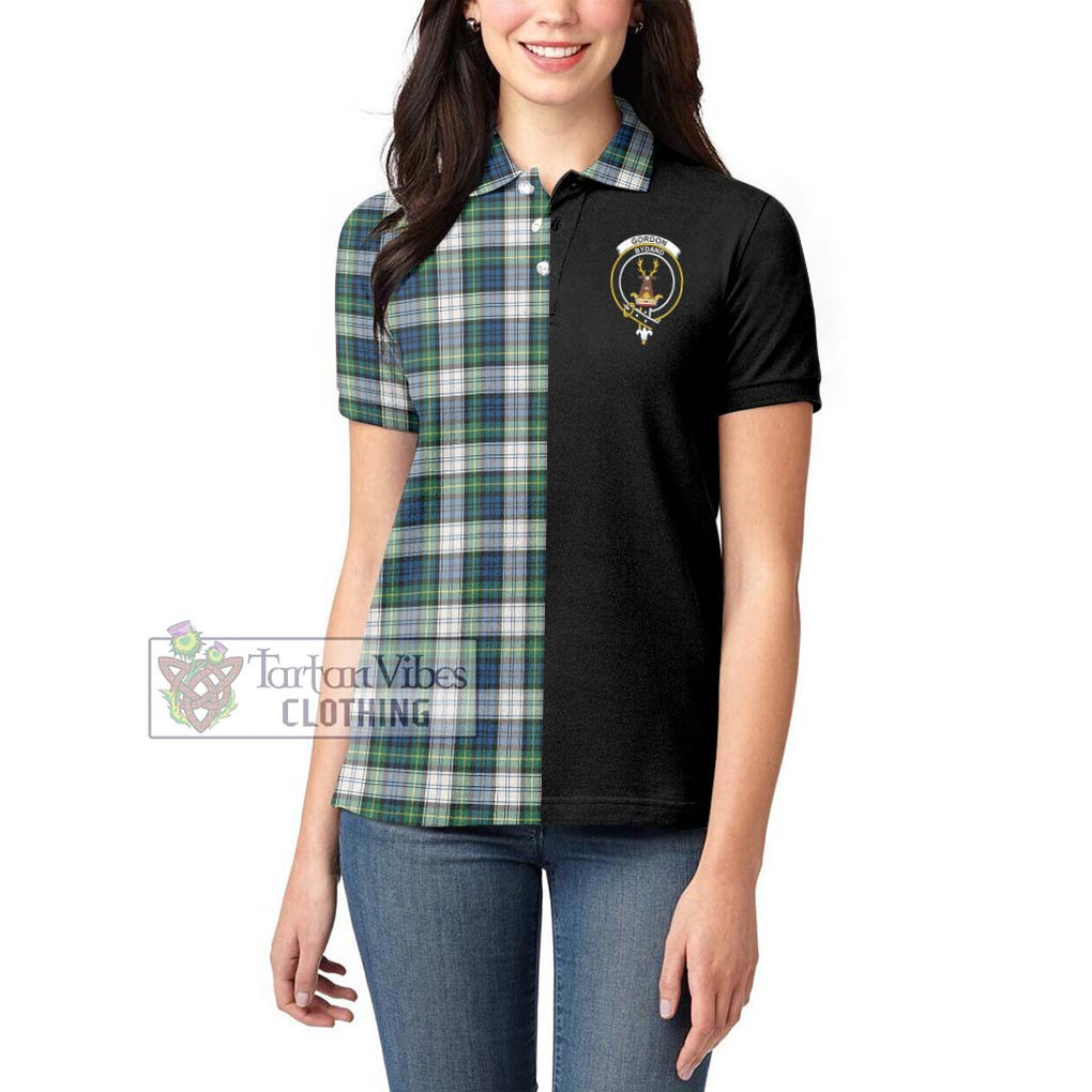 Gordon Dress Ancient Tartan Women's Polo Shirt with Family Crest and Half Of Me Style - Tartanvibesclothing Shop