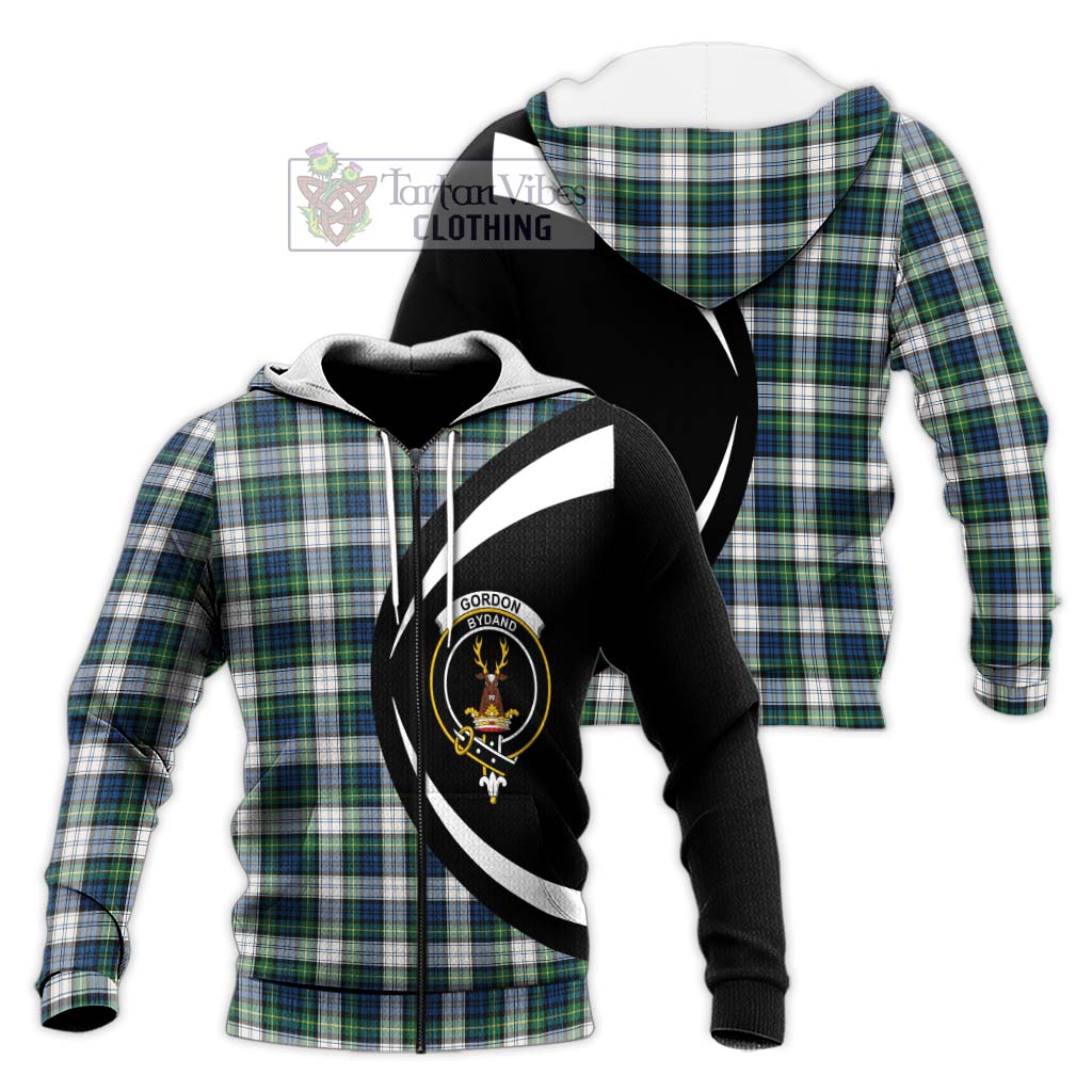 Gordon Dress Ancient Tartan Knitted Hoodie with Family Crest Circle Style Unisex Knitted Zip Hoodie - Tartan Vibes Clothing