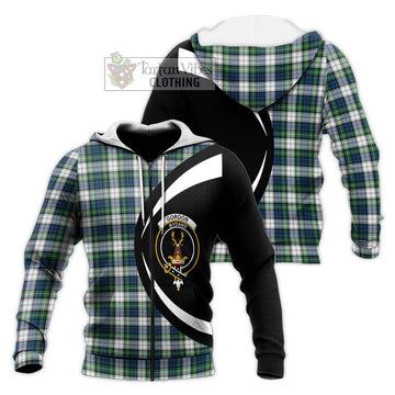 Gordon Dress Ancient Tartan Knitted Hoodie with Family Crest Circle Style