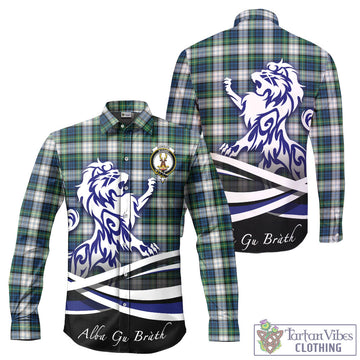 Gordon Dress Ancient Tartan Long Sleeve Button Up Shirt with Alba Gu Brath Regal Lion Emblem