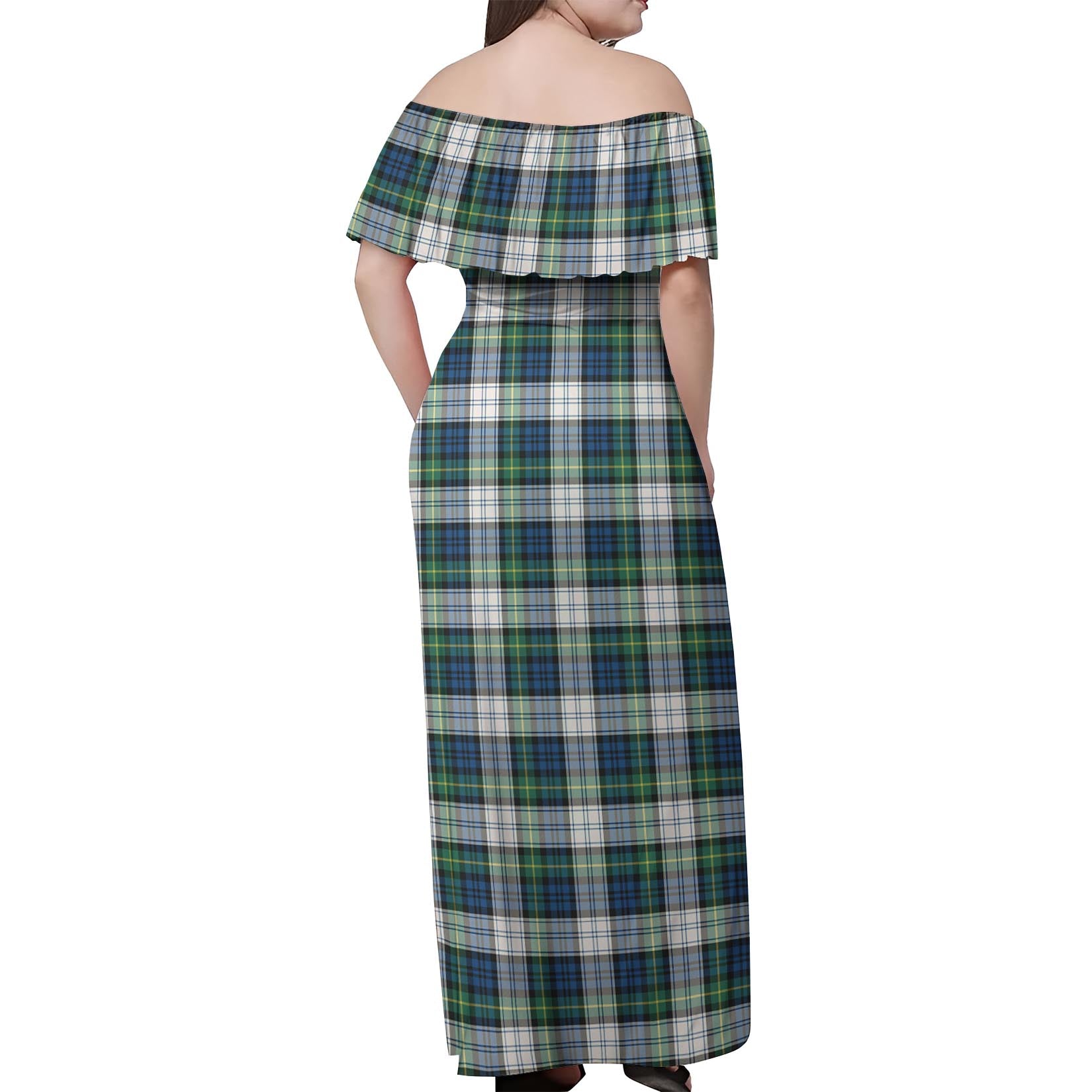 Gordon Dress Ancient Tartan Off Shoulder Long Dress - Tartanvibesclothing