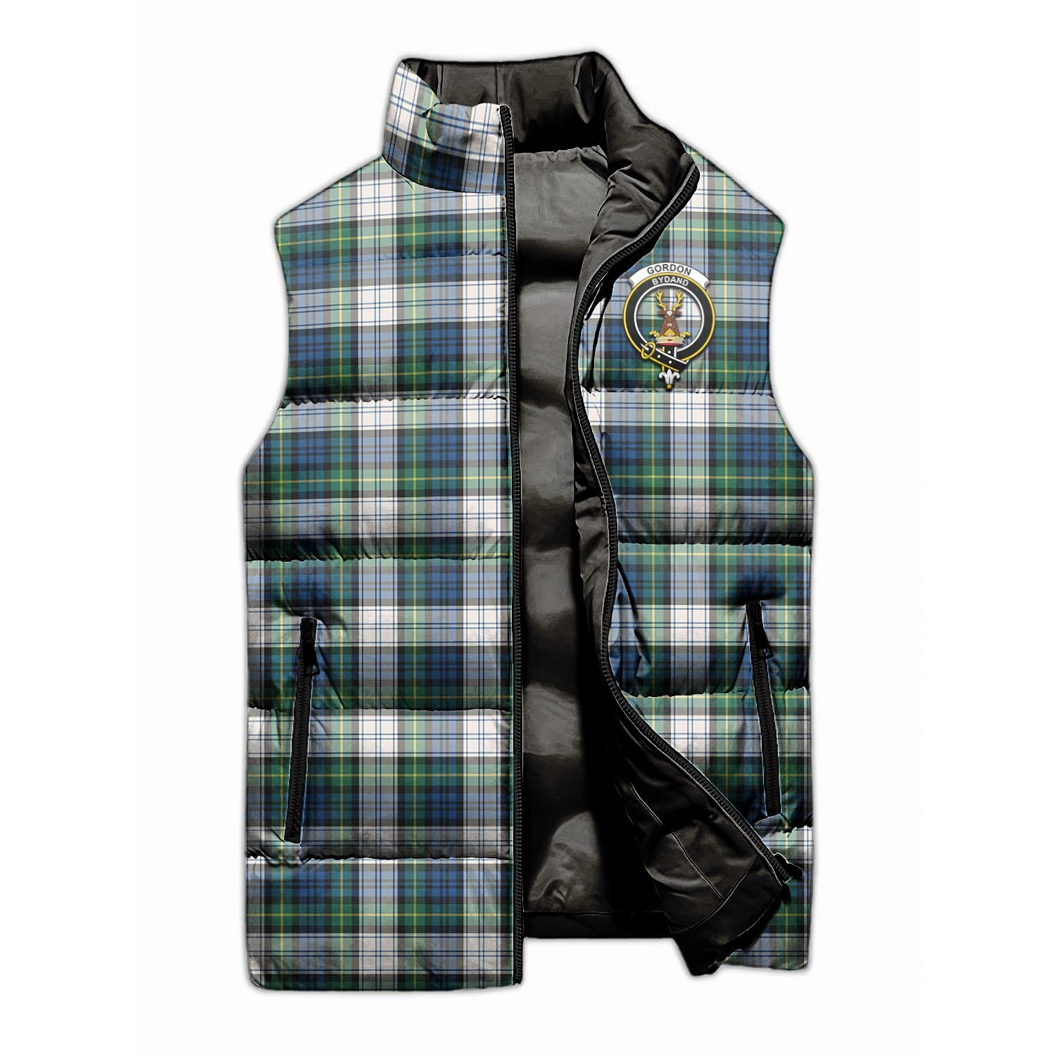 Gordon Dress Ancient Tartan Sleeveless Puffer Jacket with Family Crest - Tartanvibesclothing