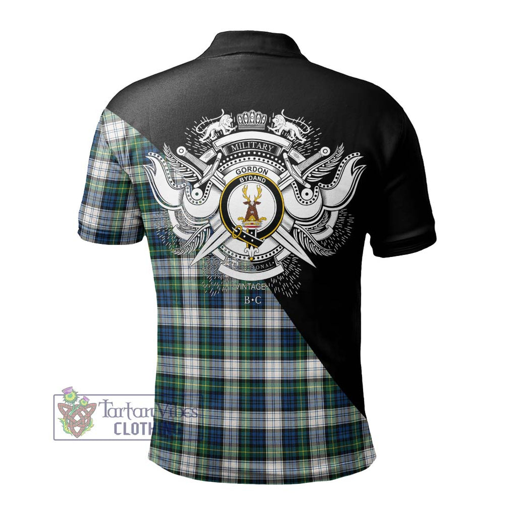 Gordon Dress Ancient Tartan Polo Shirt with Family Crest and Military Logo Style - Tartanvibesclothing Shop