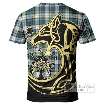 Gordon Dress Ancient Tartan T-Shirt with Family Crest Celtic Wolf Style