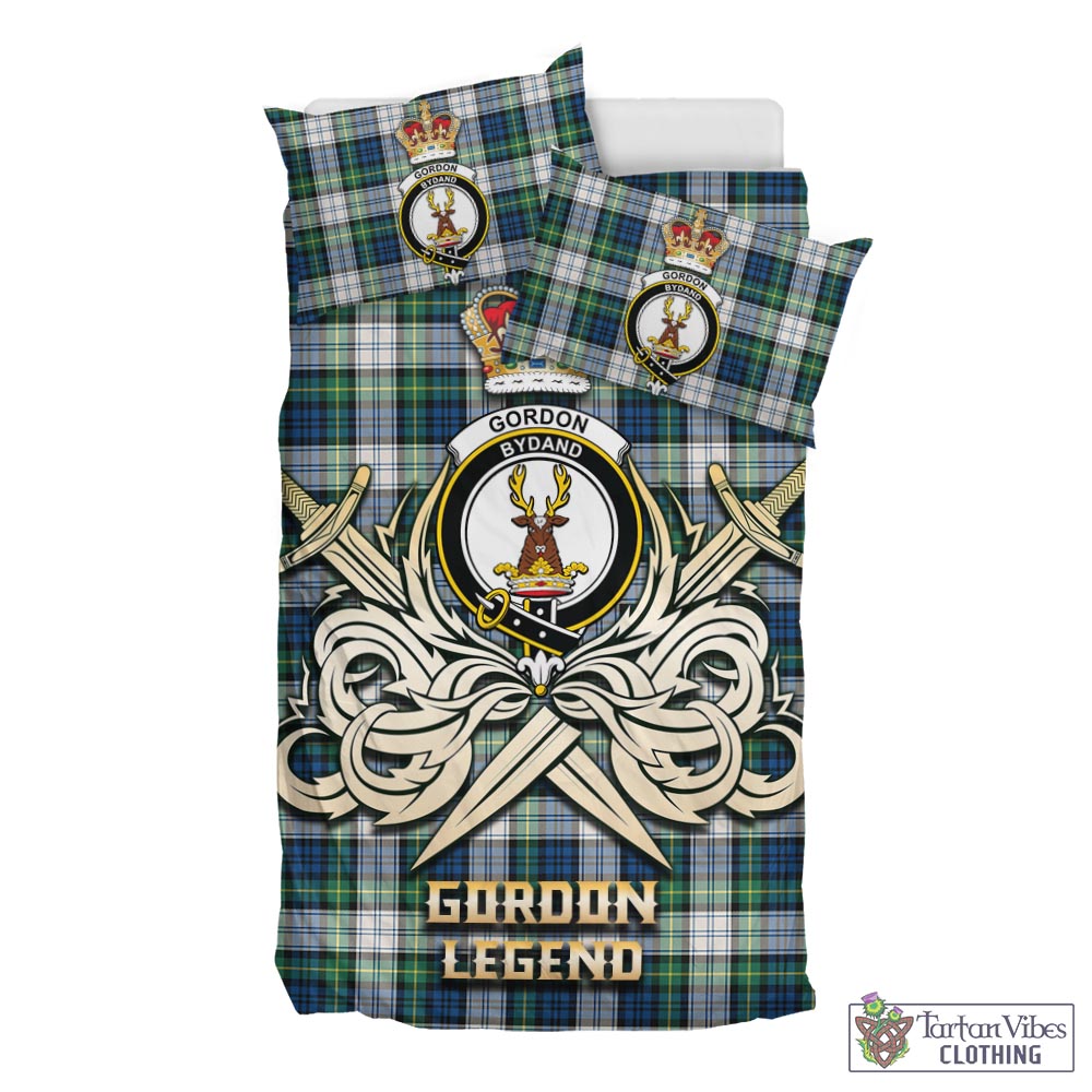 Tartan Vibes Clothing Gordon Dress Ancient Tartan Bedding Set with Clan Crest and the Golden Sword of Courageous Legacy