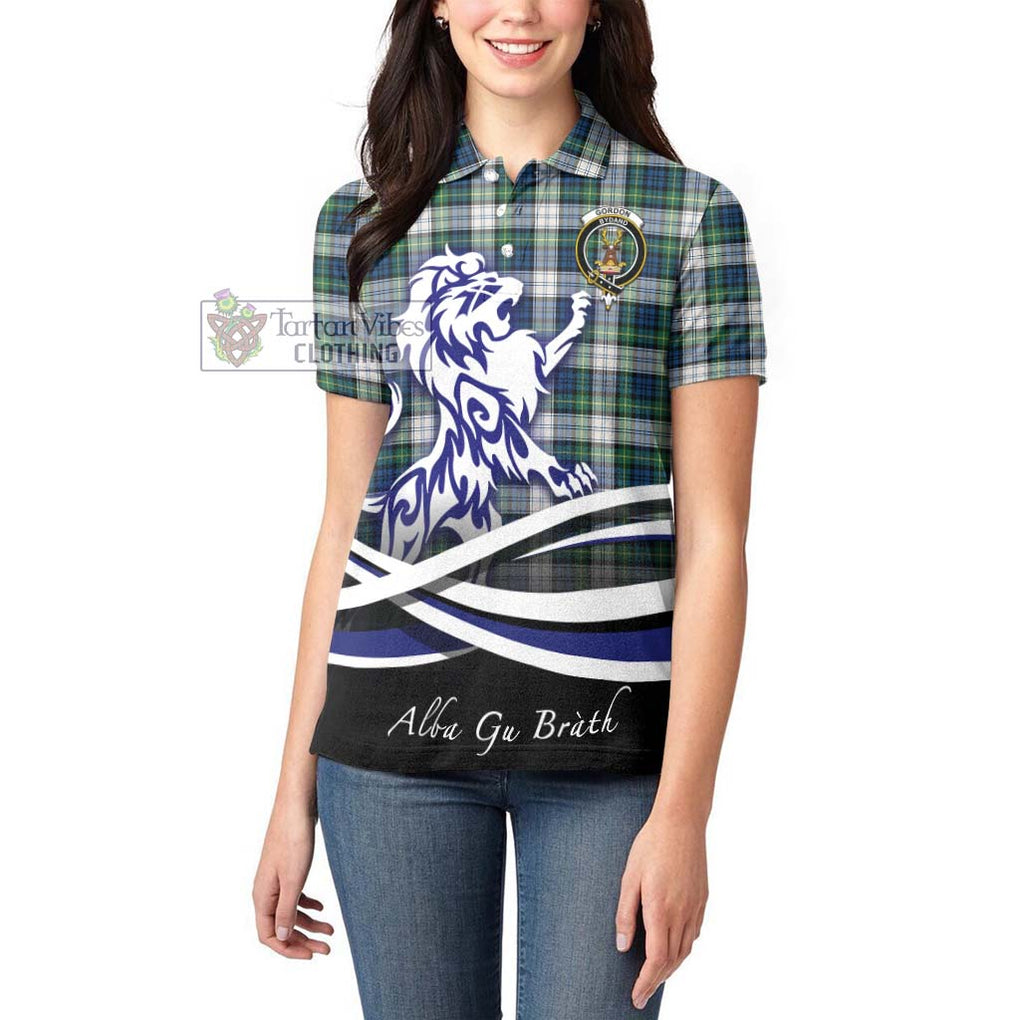 Gordon Dress Ancient Tartan Women's Polo Shirt with Alba Gu Brath Regal Lion Emblem - Tartanvibesclothing Shop