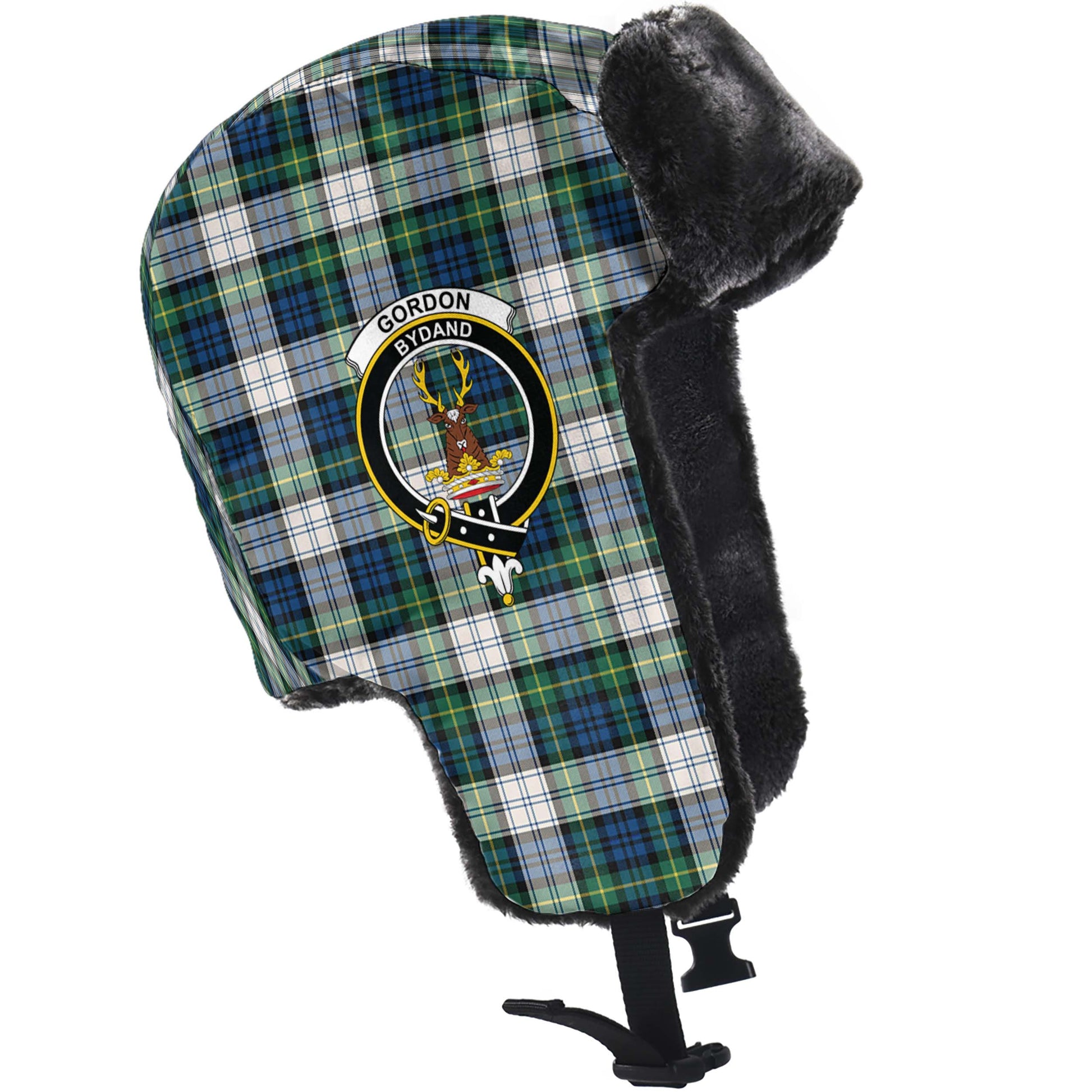 Gordon Dress Ancient Tartan Winter Trapper Hat with Family Crest - Tartanvibesclothing