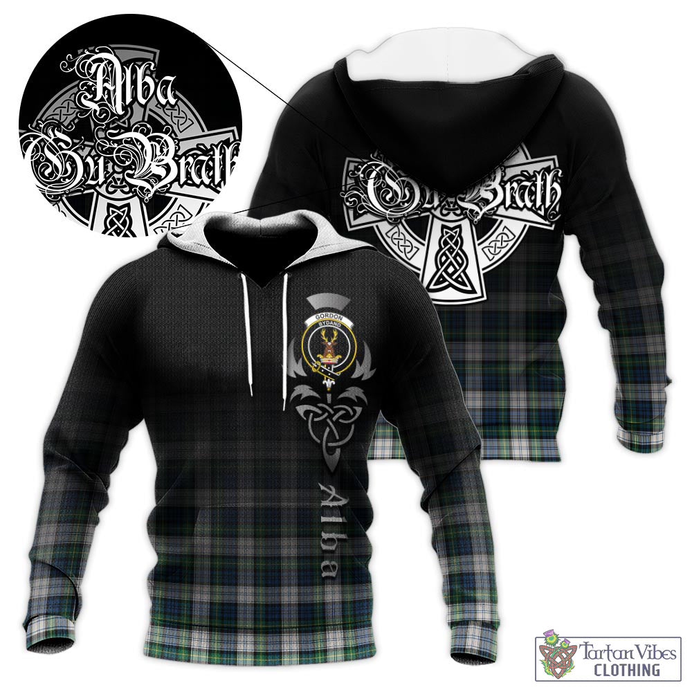 Tartan Vibes Clothing Gordon Dress Ancient Tartan Knitted Hoodie Featuring Alba Gu Brath Family Crest Celtic Inspired