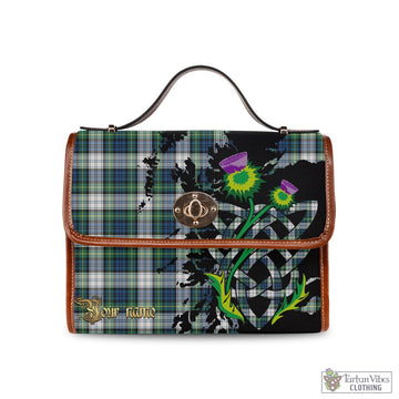 Gordon Dress Ancient Tartan Waterproof Canvas Bag with Scotland Map and Thistle Celtic Accents