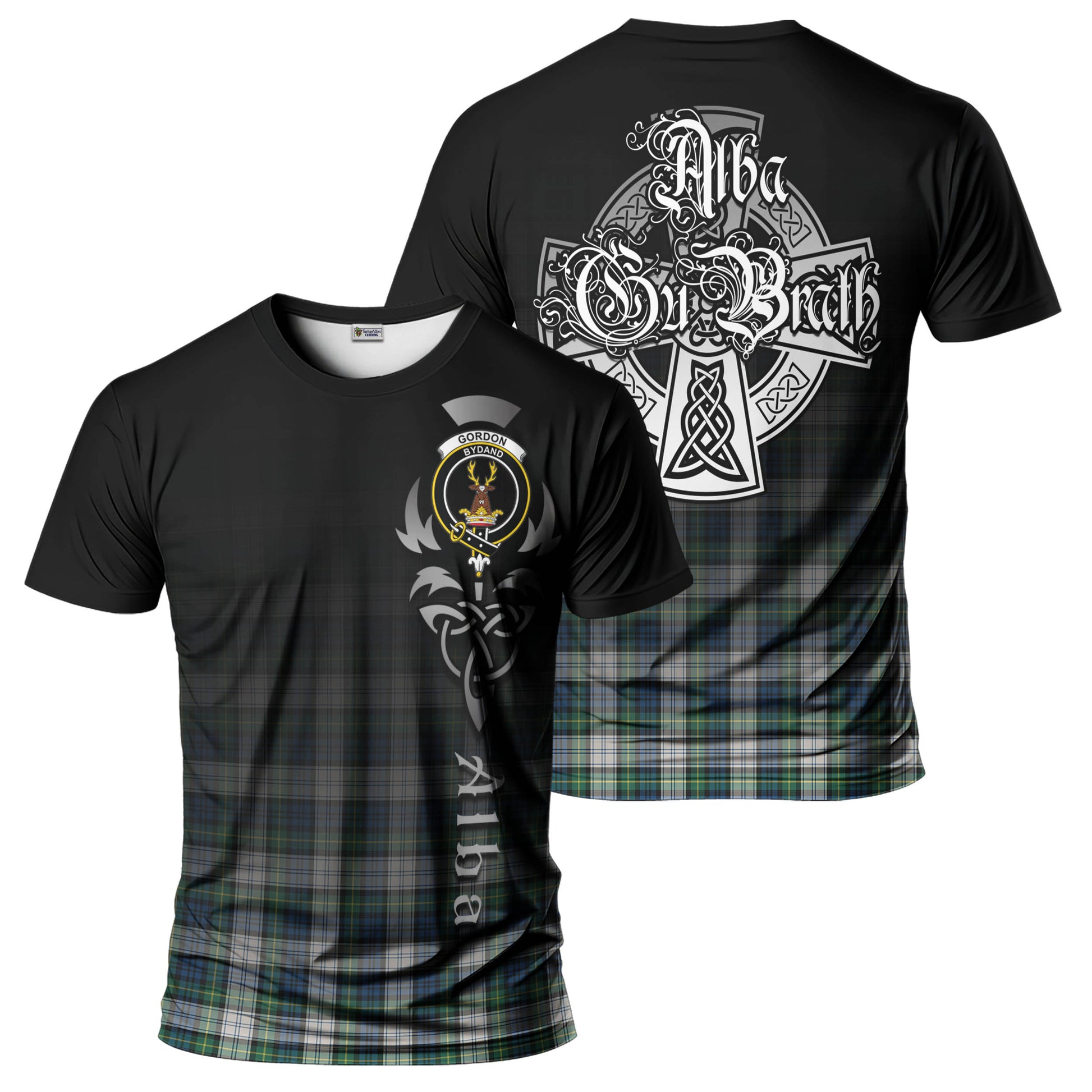 Tartan Vibes Clothing Gordon Dress Ancient Tartan T-Shirt Featuring Alba Gu Brath Family Crest Celtic Inspired