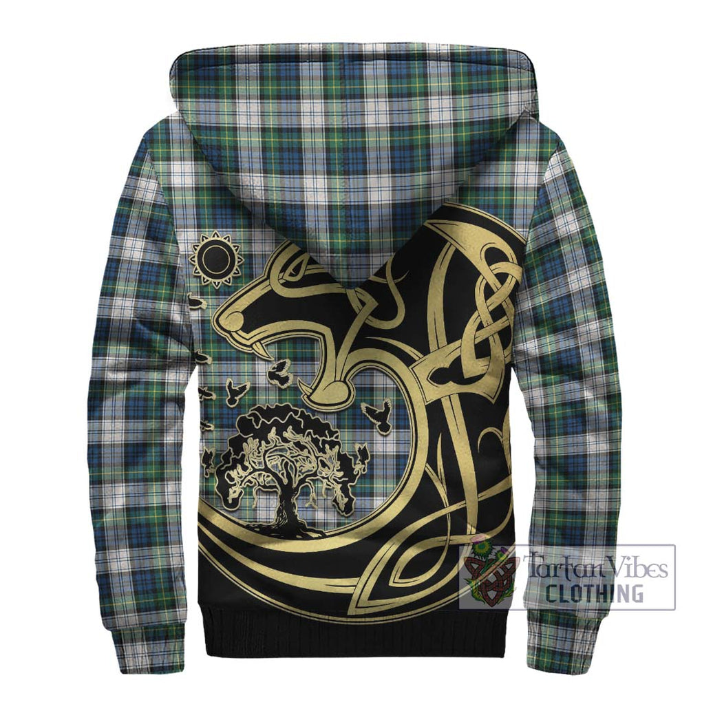 Gordon Dress Ancient Tartan Sherpa Hoodie with Family Crest Celtic Wolf Style - Tartan Vibes Clothing