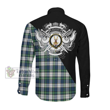 Gordon Dress Ancient Tartan Long Sleeve Button Shirt with Family Crest and Military Logo Style