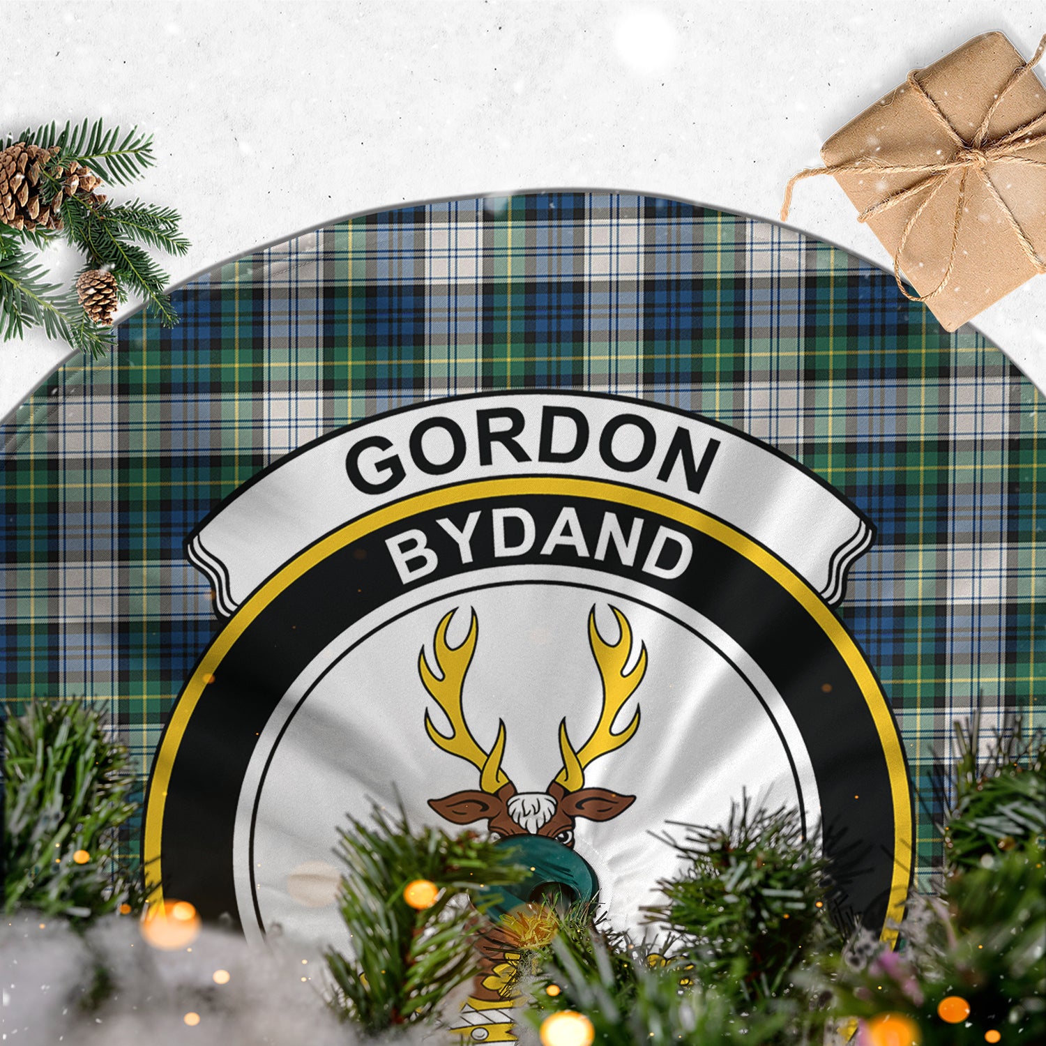 Gordon Dress Ancient Tartan Christmas Tree Skirt with Family Crest - Tartanvibesclothing