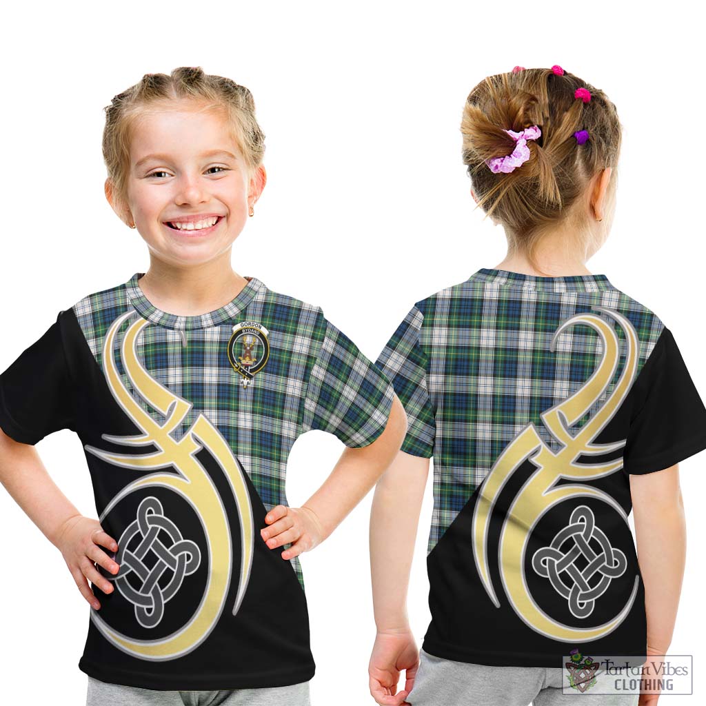 Gordon Dress Ancient Tartan Kid T-Shirt with Family Crest and Celtic Symbol Style - Tartan Vibes Clothing