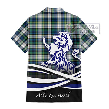 Gordon Dress Ancient Tartan Short Sleeve Button Shirt with Alba Gu Brath Regal Lion Emblem