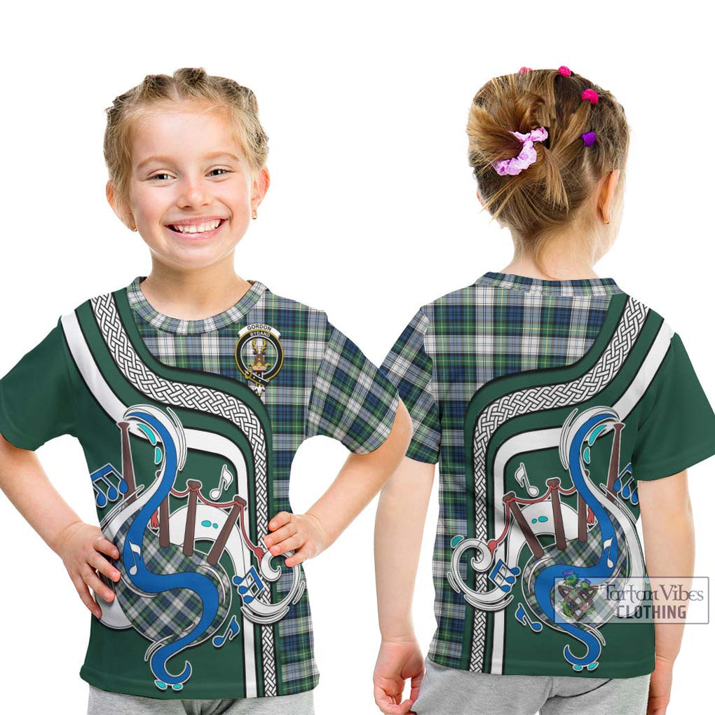 Tartan Vibes Clothing Gordon Dress Ancient Tartan Kid T-Shirt with Epic Bagpipe Style