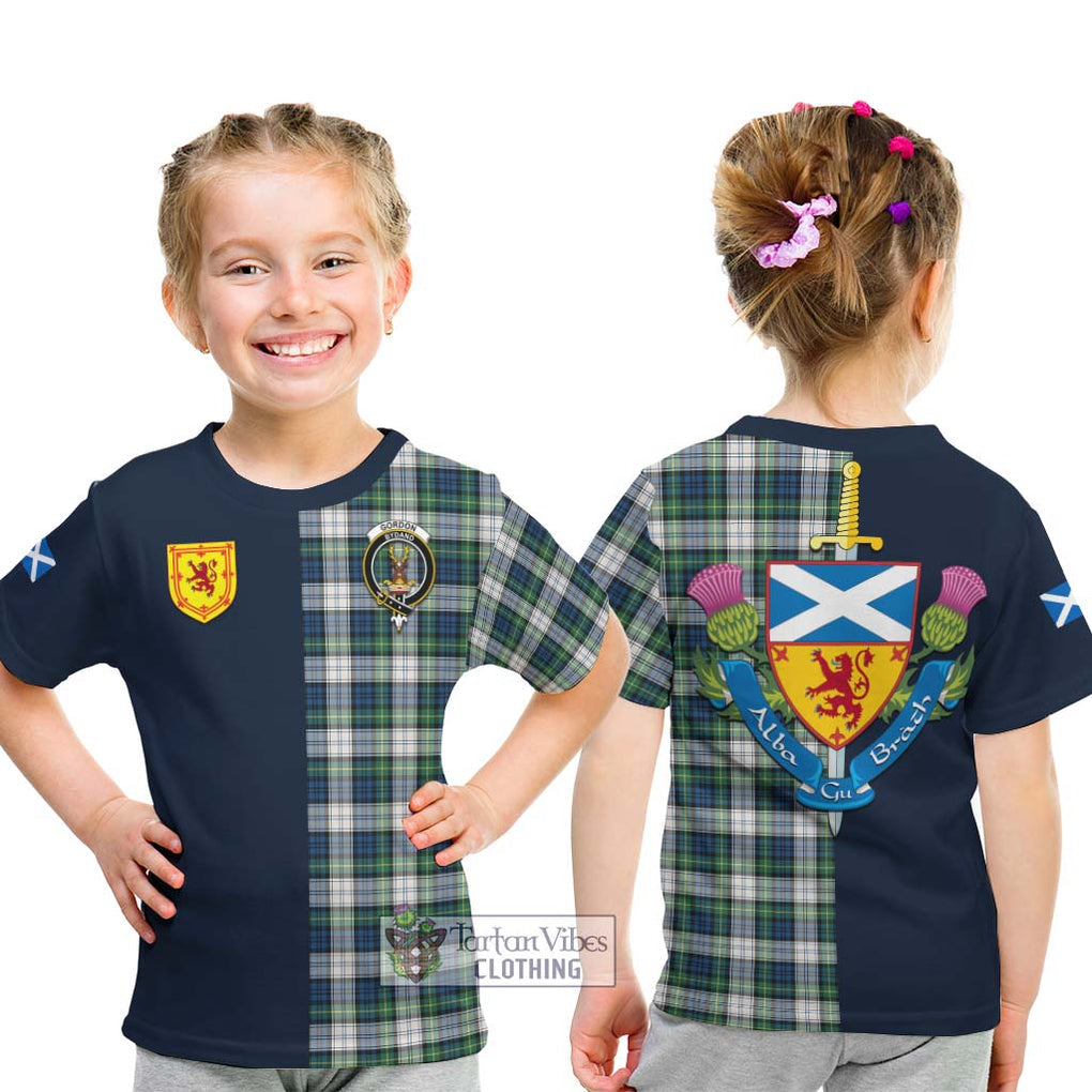 Tartan Vibes Clothing Gordon Dress Ancient Tartan Kid T-Shirt with Scottish Lion Royal Arm Half Style