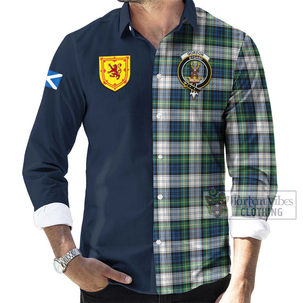 Tartan Vibes Clothing Gordon Dress Ancient Tartan Long Sleeve Button Shirt with Scottish Lion Royal Arm Half Style