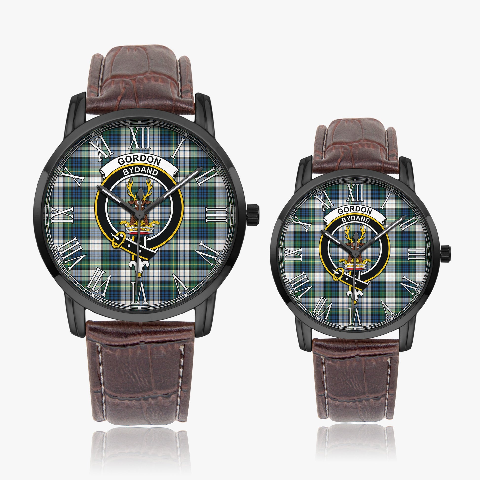 Gordon Dress Ancient Tartan Family Crest Leather Strap Quartz Watch - Tartanvibesclothing