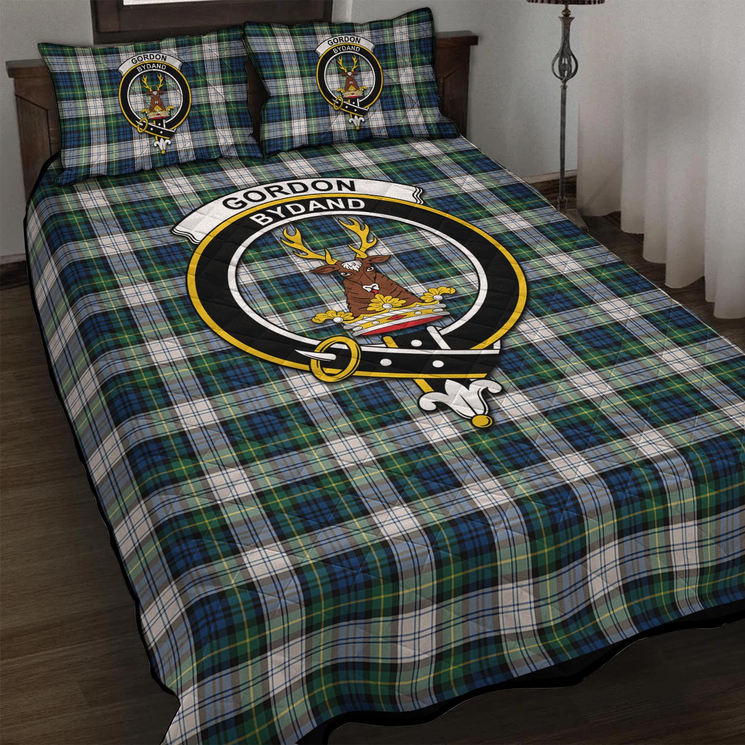 Gordon Dress Ancient Tartan Quilt Bed Set with Family Crest - Tartan Vibes Clothing