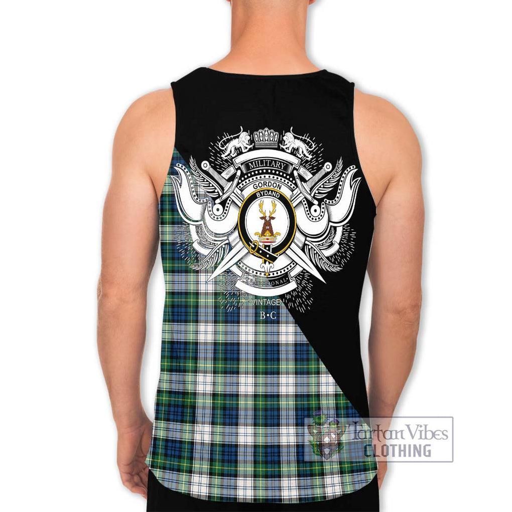 Gordon Dress Ancient Tartan Men's Tank Top with Family Crest and Military Logo Style - Tartanvibesclothing Shop