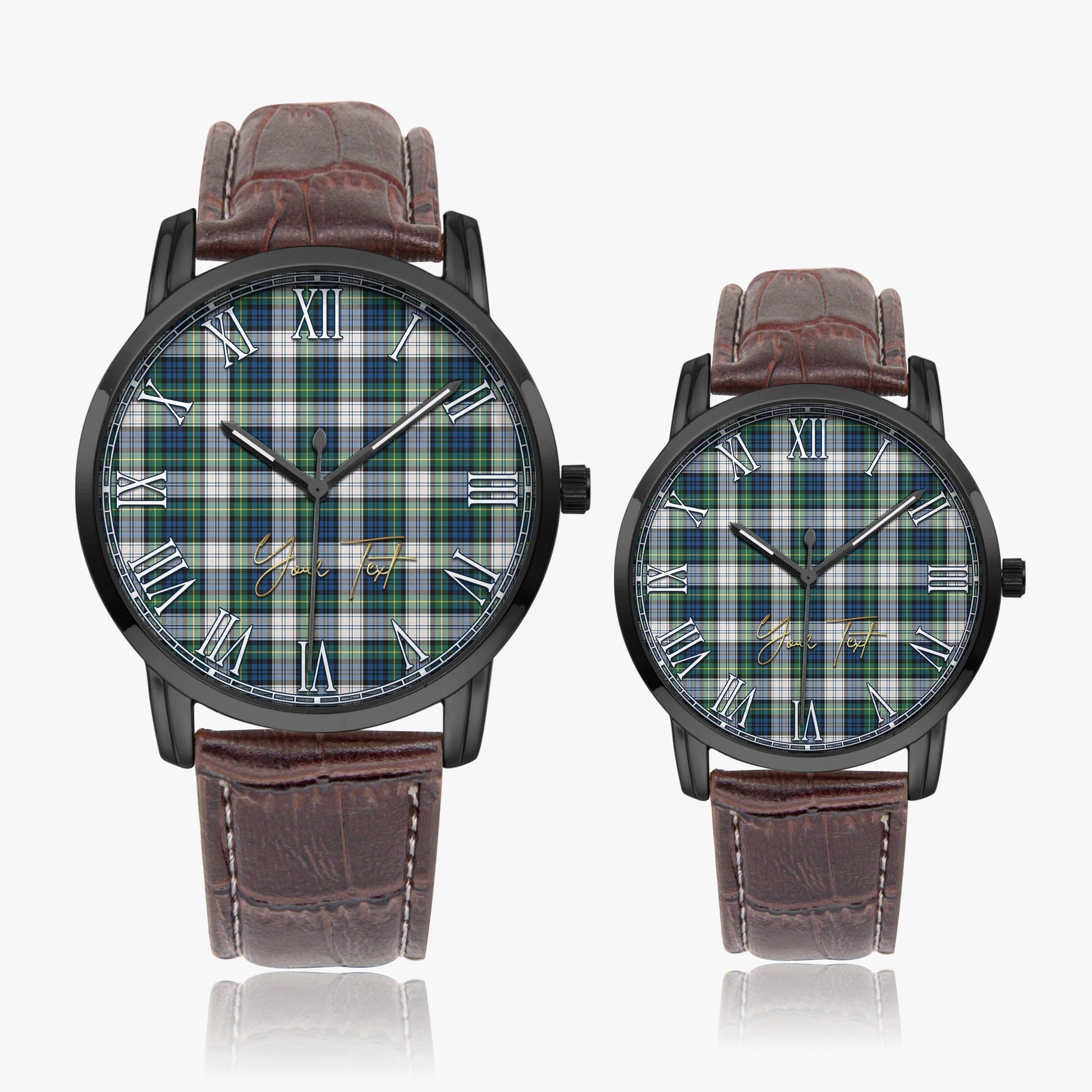 Gordon Dress Ancient Tartan Personalized Your Text Leather Trap Quartz Watch Wide Type Black Case With Brown Leather Strap - Tartanvibesclothing