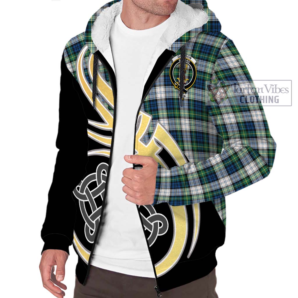 Gordon Dress Ancient Tartan Sherpa Hoodie with Family Crest and Celtic Symbol Style - Tartan Vibes Clothing