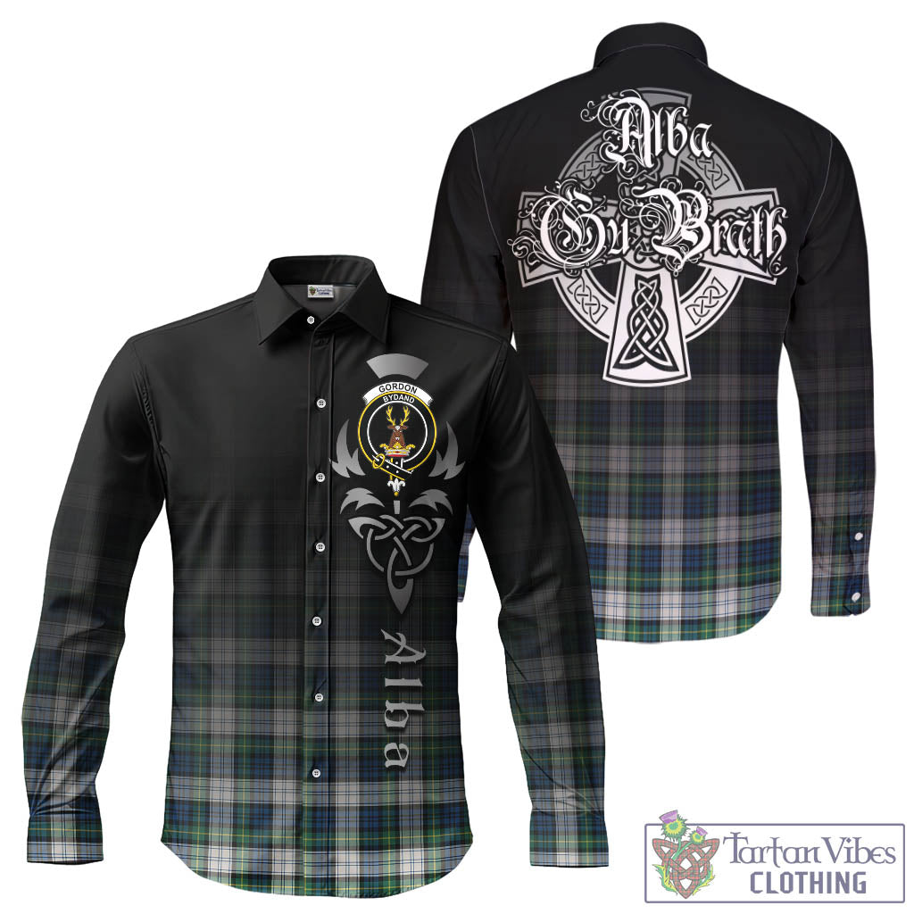 Tartan Vibes Clothing Gordon Dress Ancient Tartan Long Sleeve Button Up Featuring Alba Gu Brath Family Crest Celtic Inspired