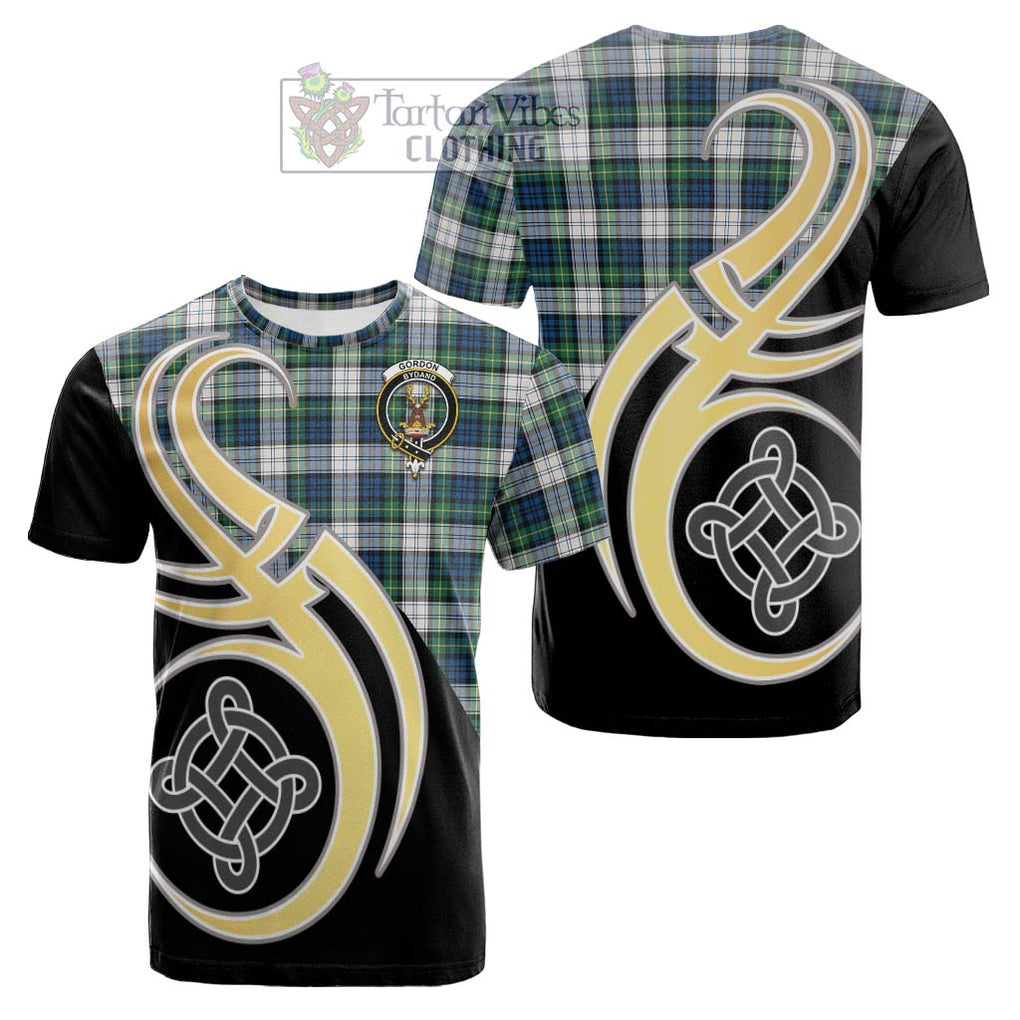 Tartan Vibes Clothing Gordon Dress Ancient Tartan Cotton T-shirt with Family Crest and Celtic Symbol Style