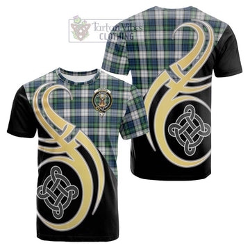 Gordon Dress Ancient Tartan Cotton T-shirt with Family Crest and Celtic Symbol Style