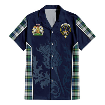 Gordon Dress Ancient Tartan Short Sleeve Button Up Shirt with Family Crest and Scottish Thistle Vibes Sport Style