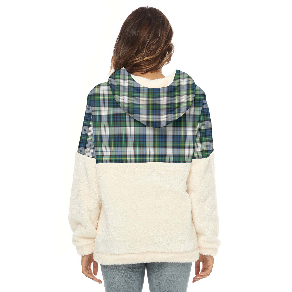 Gordon Dress Ancient Tartan Women's Borg Fleece Hoodie With Half Zip with Family Crest - Tartan Vibes Clothing