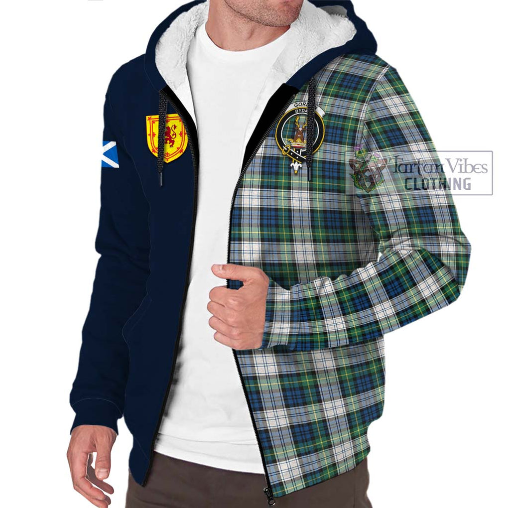 Tartan Vibes Clothing Gordon Dress Ancient Tartan Sherpa Hoodie with Scottish Lion Royal Arm Half Style