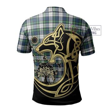 Gordon Dress Ancient Tartan Polo Shirt with Family Crest Celtic Wolf Style