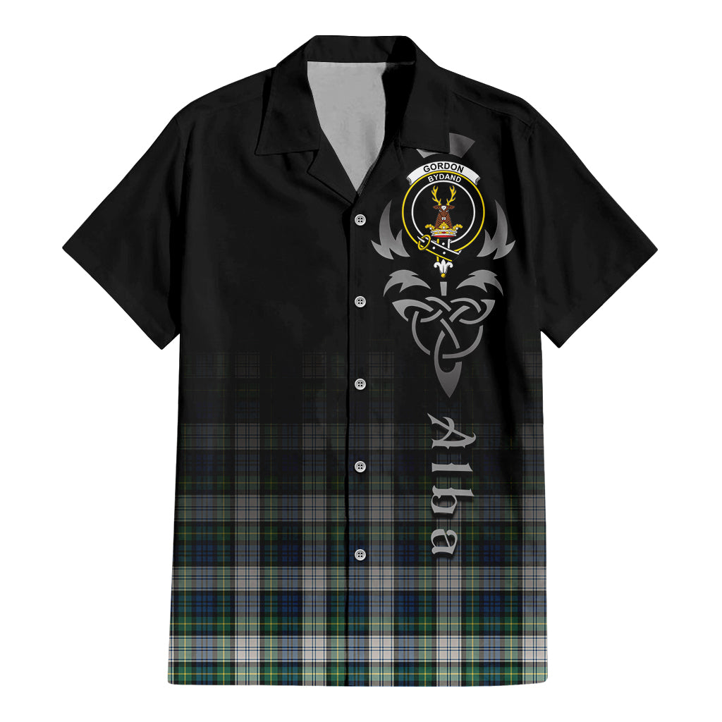 Tartan Vibes Clothing Gordon Dress Ancient Tartan Short Sleeve Button Up Featuring Alba Gu Brath Family Crest Celtic Inspired