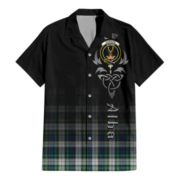 Gordon Dress Ancient Tartan Short Sleeve Button Up Shirt Featuring Alba Gu Brath Family Crest Celtic Inspired