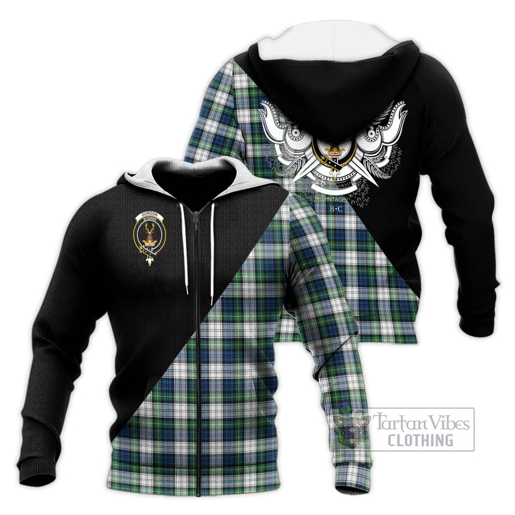 Gordon Dress Ancient Tartan Knitted Hoodie with Family Crest and Military Logo Style Unisex Knitted Zip Hoodie - Tartanvibesclothing Shop