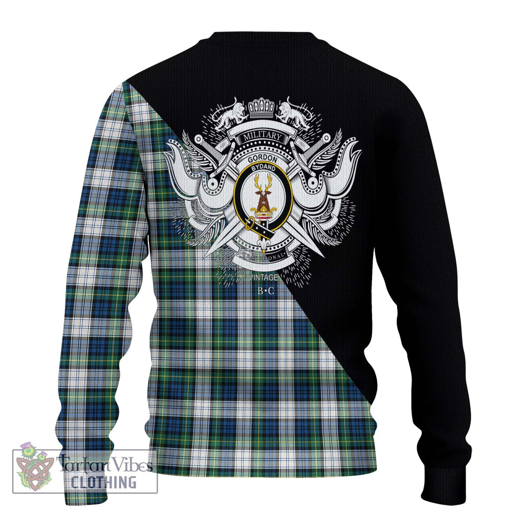 Gordon Dress Ancient Tartan Knitted Sweater with Family Crest and Military Logo Style - Tartanvibesclothing Shop